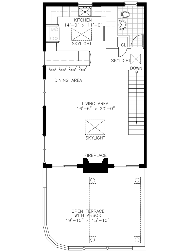 Architectural fourth-floor plan featuring a primary bedroom, two secondary bedrooms, walk-in closet, laundry area, and shared bathrooms.