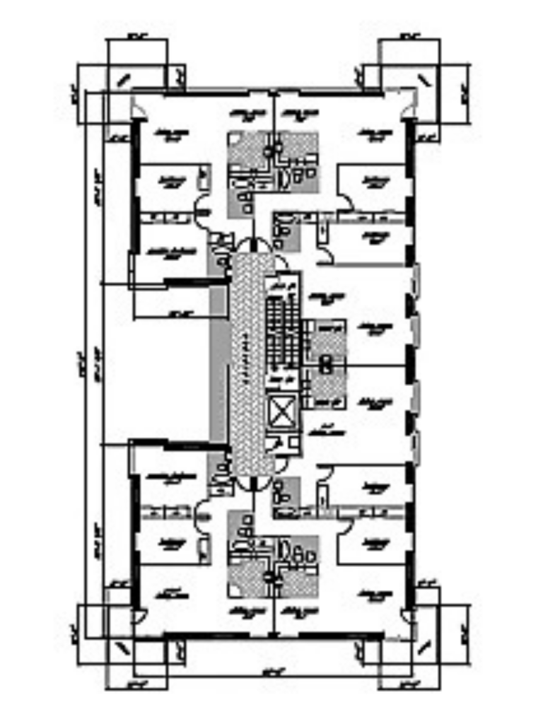 Lower level floor plan of the Caton Avenue residential building showing unit layouts, central circulation corridor, elevator, and stair access.