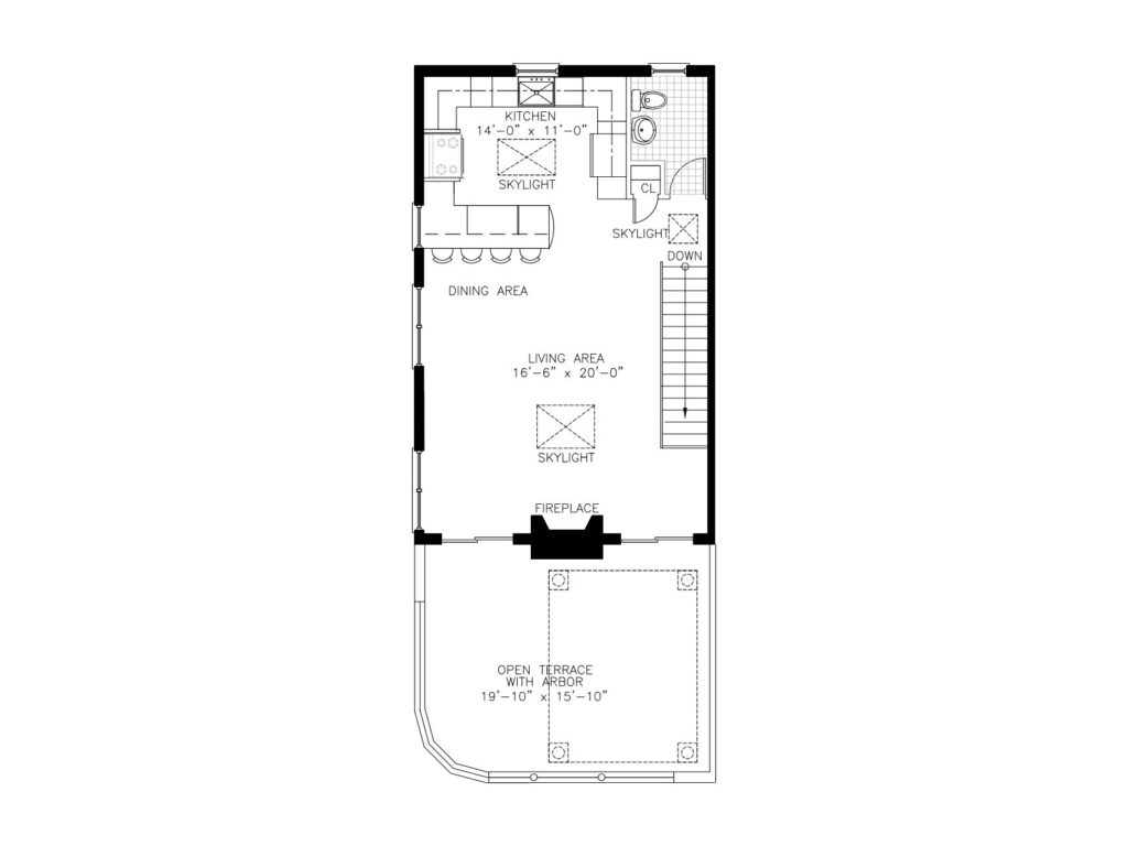 Architectural fourth-floor plan featuring a primary bedroom, two secondary bedrooms, walk-in closet, laundry area, and shared bathrooms.